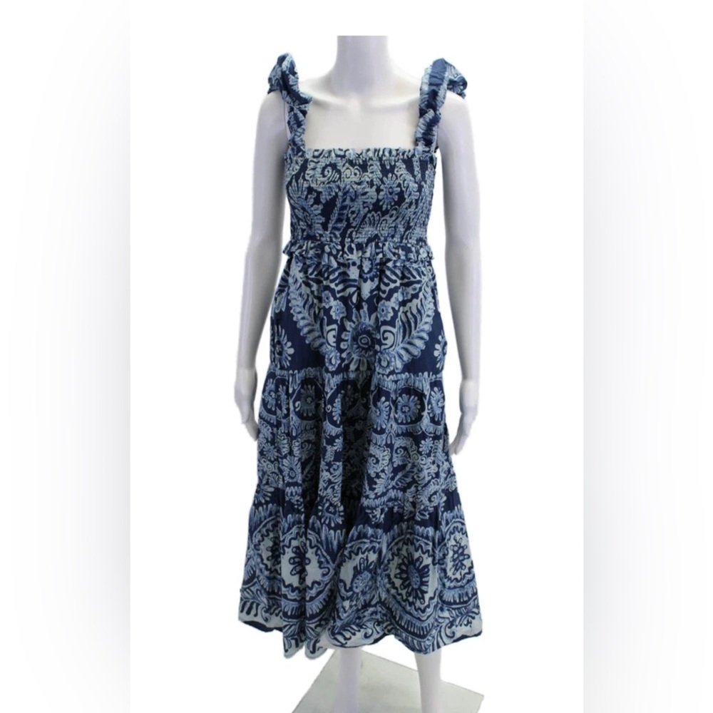 Sea New York Womens Cotton Ruched Zip Up Sleeveless Maxi Dress Blue Size S